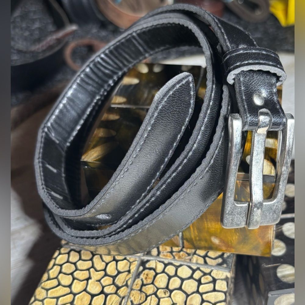 46” Narrow Black Belt Silvertone Buckle